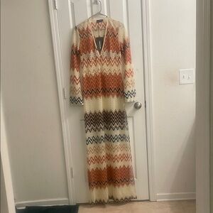 PrettyLittleThing Zigzag Maxi Dress in Cream, Orange, Brown